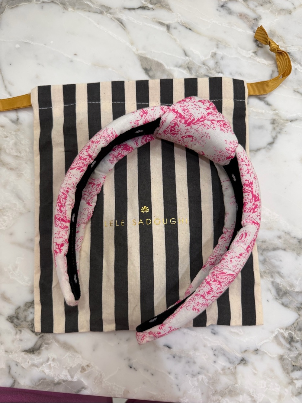 Lele Sadoughi Pink Toile Headband with Knot